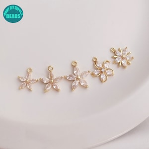 14K Real Gold Plated Flower Charm,CZ Flower Charm,Gold Flower Pendant