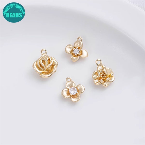 14k Gold Plated Tiny Flower Charm,Rose Flower Charm,Cute Flower charm,Bracelet Charm,Necklace Charm,Earring Charm