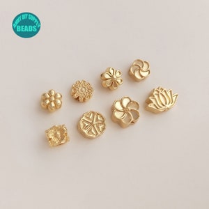 10/50 cuentas espaciadoras de metal chapadas en oro real de 14 quilates, cuentas de flores chapadas en oro, cuentas de flor de loto