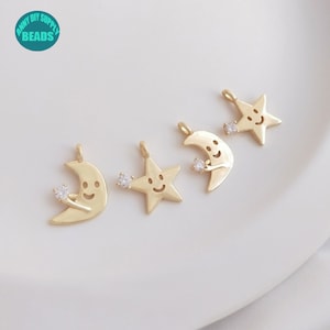 1/4/10pcs 14K Real Gold Plated Star Charm,Gold Moon Charm,Cute Star Charm