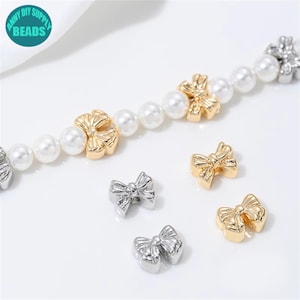 14k 金メッキ ボウビーズ、かわいいビーズ、スペーサービーズ、ボウチャーム、ブレスレットビーズ、ゴールドスペーサー、ジュエリー製作用品