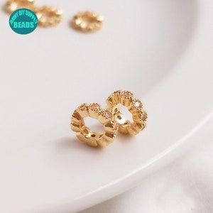 8mm 14K Gold Plated brass wheel Beads,CZ paved Wheel beads,Gold Spacer beads,