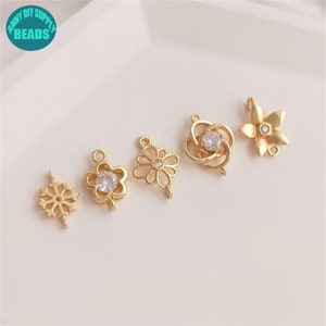 14k Gold Plated Flower Charm Connector,Bracelet Connector,Jewelry Connector,Connector Charm,Earring connector,Bracelet charm