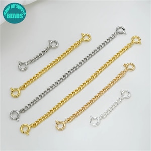 3/6/9CM Gold Plated Brass Cuban Curb Chain Connector with Chain with 2 Spring Clasps,Gold Plated Extensions,Safe Chain,Extension Chain