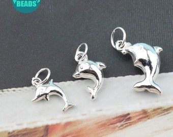 S925 Sterling Silver Dolphin Charm, Tiny Dolphin bracelet Charm, Neckalce Charm, small Charm, Silver animal Charm