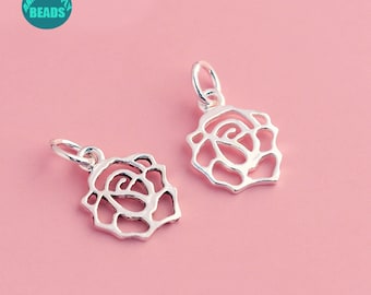 S925 Sterling Silver Flower Charms,Tiny Silver rose Charms,Small Charm,Necklace Charm,Charm Pendant,Silver Earring Pendant
