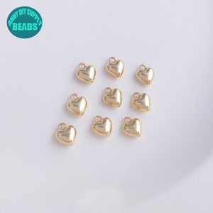 Ciondolo a forma di cuore sbuffo placcato in oro 14K da 6 mm, piccolo ciondolo a forma di cuore in oro, ciondolo per orecchino