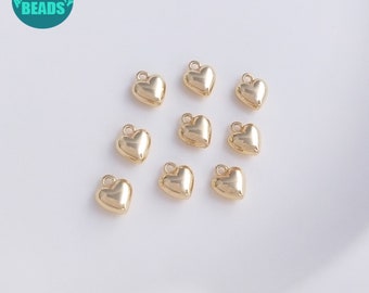 6mm 14K Gold Plated puff Heart Pendant,Tiny Gold heart Charm,Earring Charm