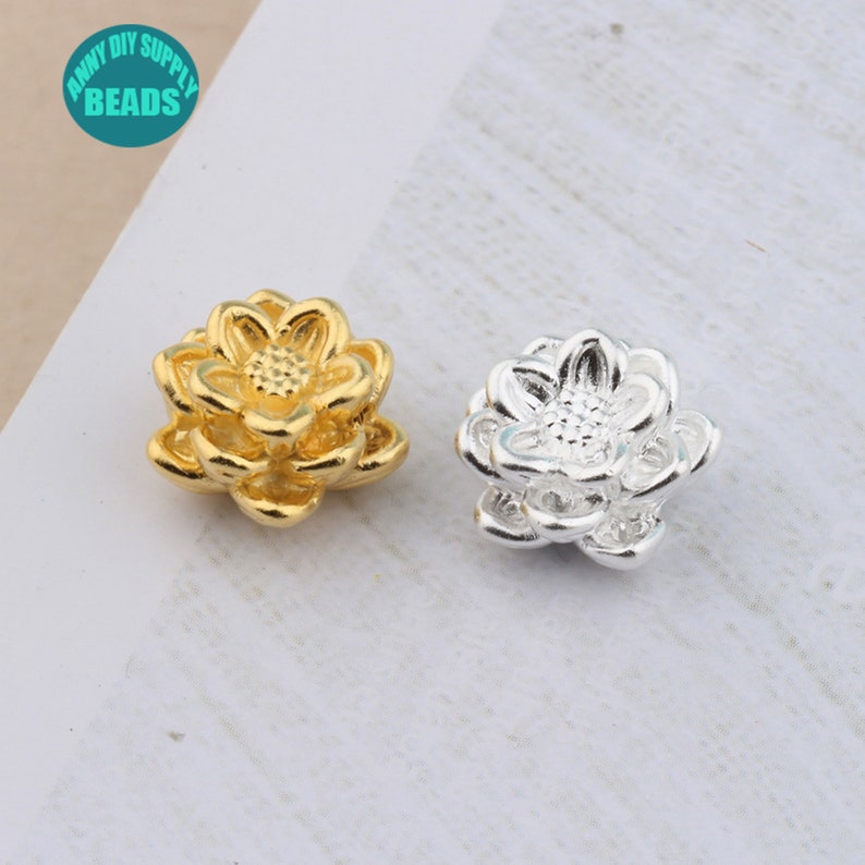 12510PCS 12mm S999 Fine Silver 3D Lotus Beads,Lotus beads,Silver spacer beads,Silver Lotus Beads,Yoga bracelet beads
