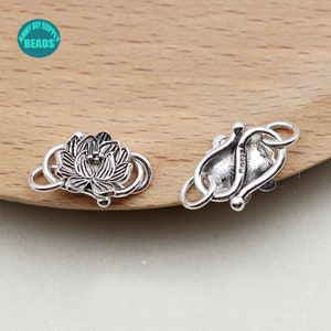 1/2/5/10pcs Sterling Silver Bracelet Flower Clasp,Silver Clasp Connector,Jewelry Making Supply,Silver Lotus Clasp