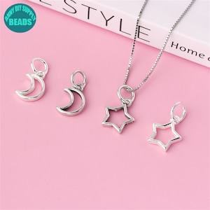 S925 Sterling Silver Charms,Silver Charm,Earring Charm,Silver Star Charm,Silver Moon Charm,Bracelet Charm,Jewelry Supply