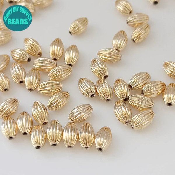 14K Real Gold Plated brass Oval Shape Beads,Gold Pumpkin beads,Gold plated Beads,Metal beads,Spacer Beads