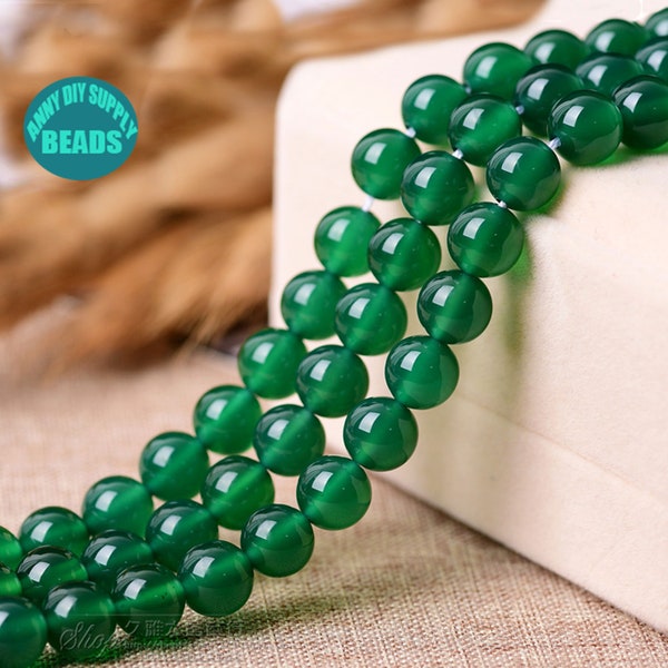 2/4/6/8/10/12/14/16mm Genuine Natural Green Onyx Beads,Green Smooth Round Gemstone Beads