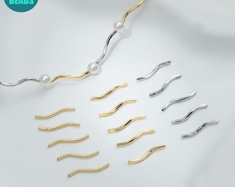 14k Gold Plated Brass S-Shape Tube Beads: Jewelry Making