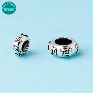 S925 Solid Sterling Silver Mantra Beads,Large Hole silver Bead,Silver Donut beads,Silver Circle Beads