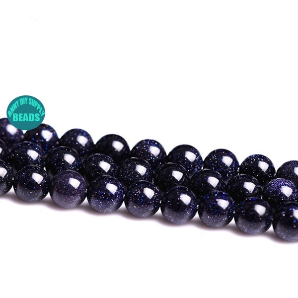 Perles de pierre de sable bleu 2/3/4/6/8/10/12/14/16mm, brin complet de 15 pouces