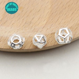 1/5/10PCS S925 Sterling Silver Hollow polygon Beads,Silver geometric Bead,Silver Faceted Bead