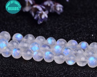 4mm 5mm 6mm 7A Grade Blue Light Moonstone Perles, perles de pierre de lune, fourniture de perles de pierres précieuses, brin complet 15 pouces