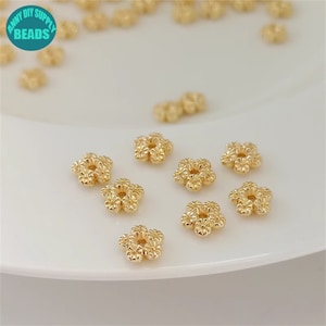 7mm 14k  Gold Plated Brass Spacer Beads,Gold Plated Flower Rondelle Beads,Gold Spacers,Gold Rondelle Beads,Gold Plated Beads
