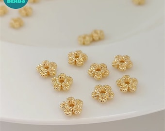 14k Gold Plated Brass Flower Spacer Beads - 7mm Oblate Beads