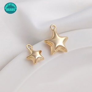 1/5/10/20pcs 14K Real Gold Plated Puff Star Charm,Gold Star Pendant