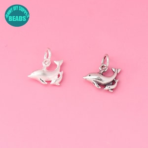 S925 Sterling Silver Thiy Mum and Baby Dolphin Charm,3D Silver Animal Charm,Necklace Charm,Gift for her