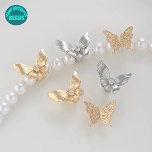 14K Real Gold Plated Butterfly Beads,Butterfly Charm,Gold Plated beads,Bracelet Spacers,Focal Beads