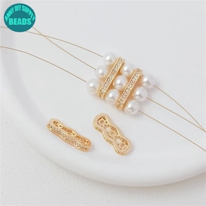 14k Gold Plated Pearl Spacer Bar Beads,2/3 Hole Spacer Bar,Multi Chain Necklace Findings,CZ Paved Spacer Bar Beads
