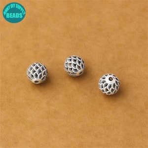 8mm S999 Solid Silver Dragon Scale Beads,Sterling Silver Hollow out Beads,Round Silver beads