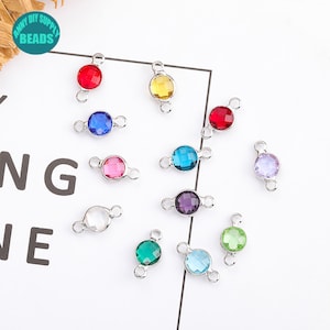 14K Gold Plated Crystal Birthstone Connector Charms (6mm, 10PCS)