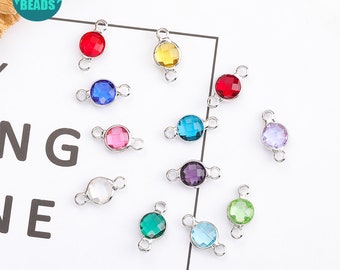 14K Gold Plated Crystal Birthstone Connector Charms (6mm, 10PCS)
