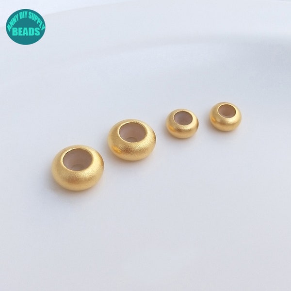 4/5/6/7/8mm 18K matt Gold Sliding Adjustable Rondelle Rubber Stopper beads,Gold plated Brass Stopper beads,Matt gold silicone beads