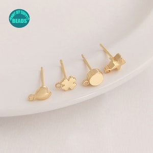 14K Real Gold Plated Brass Earring Stud,Earring Stud With Sterling Silver Needle,Clover Earring Stud,Heart Earring Stud,Star Earring Stud