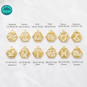 Real Gold Plated Zodiac Pendant,Zodiac CZ Charm,14K Gold Plated Brass Zodiac necklace Pendant