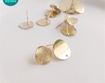 Pendiente de latón chapado en oro auténtico de 14 quilates, pendiente de poste circular, suministros para la fabricación de pendientes