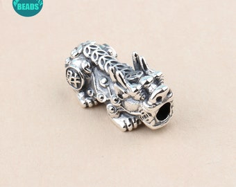 S925 Sterling Silver Pixiu Charms,Pixiu beads,Mascot beads,Silver Beads,Bring Wealth and fortune beads,large hole beads,1PC