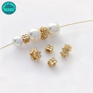 14k Gold Plated Brass Cubic Flower Beads,Gold Spacers,Bracelet Making Supply,Gold Plated Beads