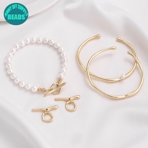 14K Gold Plating bangle,can attached beads or charms,Wire bracelet,Gold bangle bracelet,Gold Toggle Clasp,Necklace Clasp,Bracelet Clasp