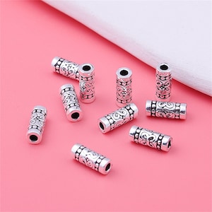 S925 Sterling Silver Tiny Tube Beads,Flower Totem Tube Beads,Solid Silver Tube Beads,Metal beads,Tiny Tube Beads