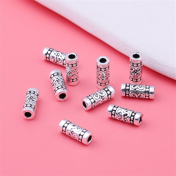 S925 Sterling Silver Tiny Tube Beads,flower Totem Tube Beads,solid