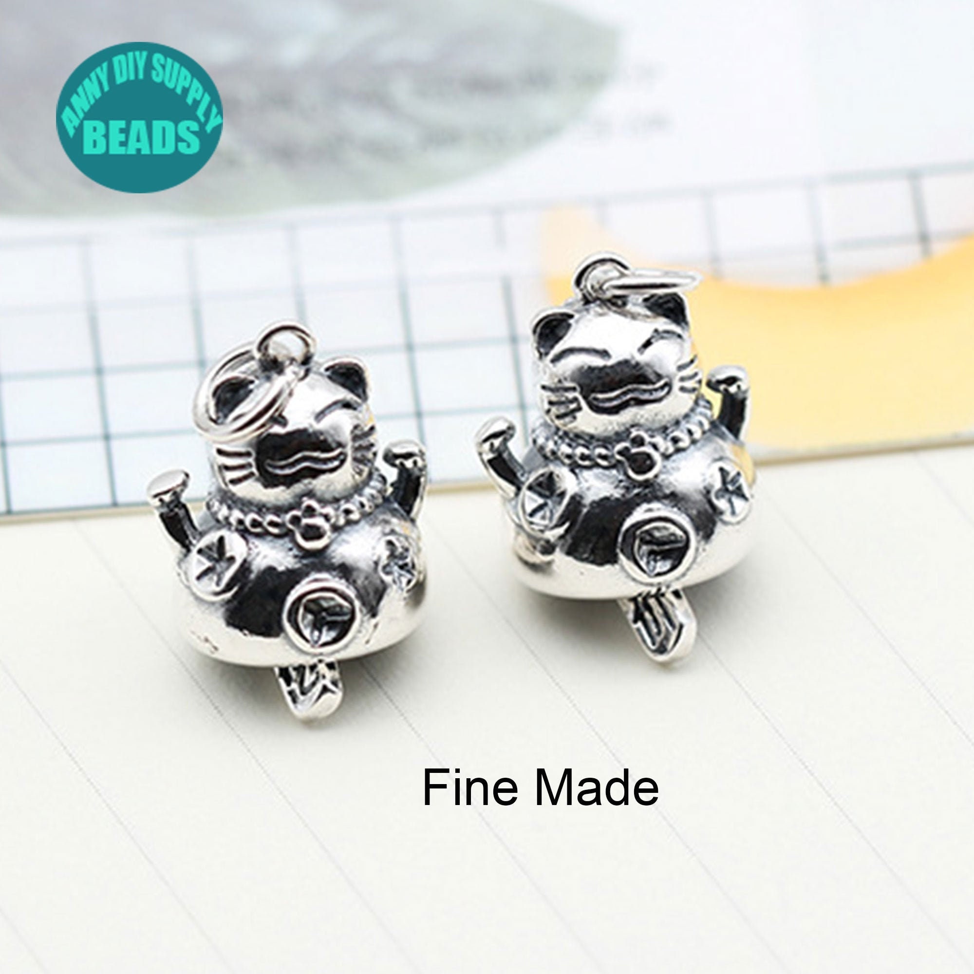 S925 Sterling Silver Cat Bell Charmnecklace Pendantsilver Etsy