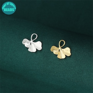 S925 Sterling Silver Ginkgo Leaf Charms,Necklace Pendant,Autumn Charm,Silver Leaf Charm Pendant