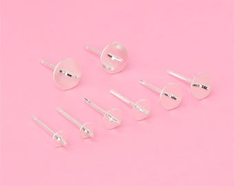Boucles d'oreilles en argent sterling S925 : bouchons plats pour perles demi-trous