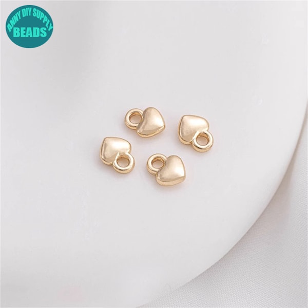 4mm 14k Gold Plated Heart Charm: Tiny Brass Pendant