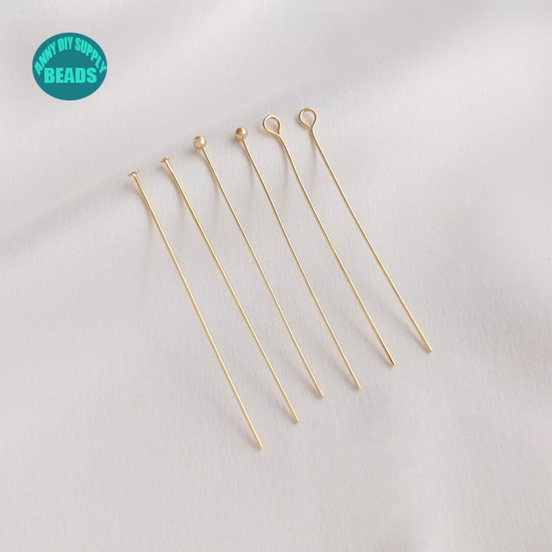 50PCS 14K Gold Plated Brass Ball Pins/eye Hole Pin/flat Pin,1545mm