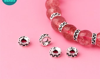 Cuentas oblatas de plata esterlina S925 de 5 mm, cuentas espaciadoras para pulseras, cuentas de plata esterlina S925, cuentas espaciadoras de plata, cuentas de metal, espaciadores pequeños