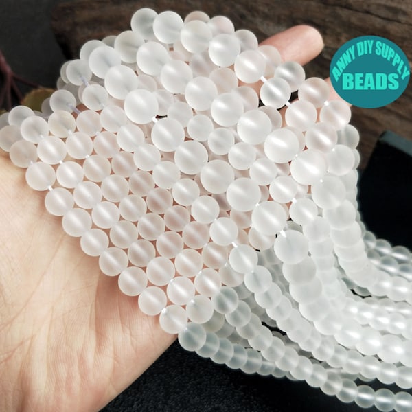 Matt White crystal Beads,Crystal Beads,natural Crystal Beads,Frosted Beads,4mm-12mm beads,15inch Full Strand