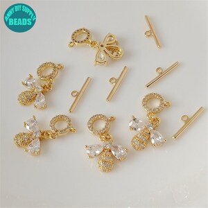 14K echt verguld messing Toggle sluiting, vergulde OT Bar sluiting, Bee Toggle gesp, parel sluiting, ketting sluiting, sieraden sluiting