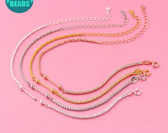 1pc Sterling Silver Super Sparkle Bracelet Chain,Can Add Beads Chain,Screw Bead DIY Bracelet Blank Chain
