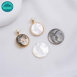 14k Gold Plated Moon Face Charm Pendant,Star Charm,jewelry charms,crescent moon Charm,gold moon charm,Shell Carved Moon Star Charm